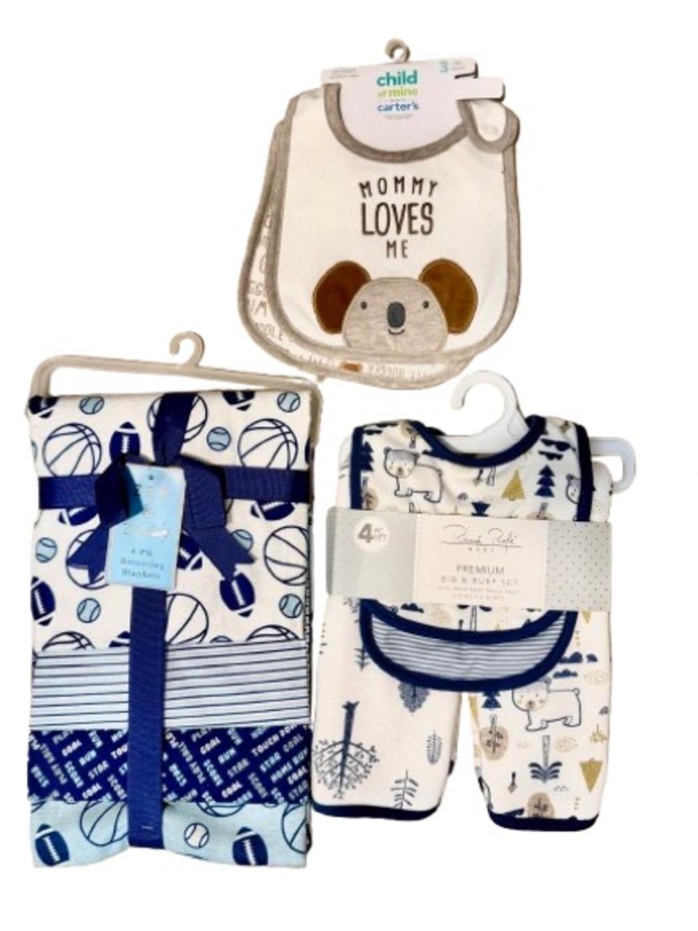 Baby Bundle 3 items Blue & White Bib and Blanket Set NWT
